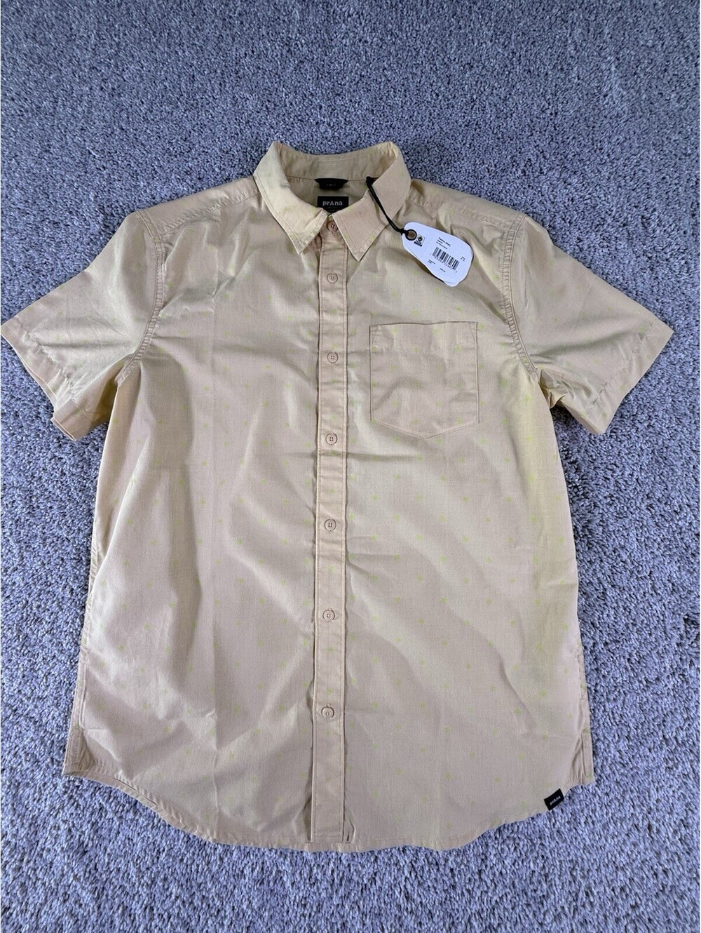 Prana Tinline Hiking Shirt Mens M Yellow Button Up Lightweight Organic Cotton